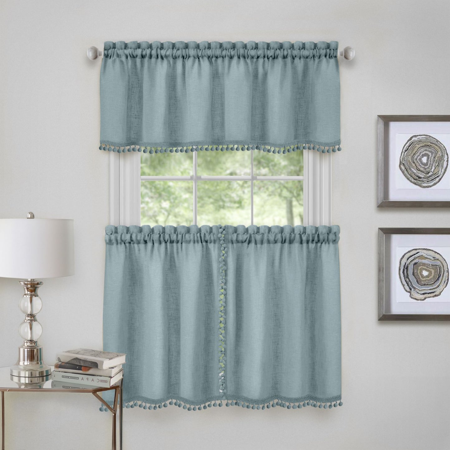 Traditional Elegance Olivia Window Kitchen Curtain Tier Pair and Valance Set - 58x36 - Aqua