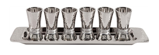 Ben and Jonah Liquor Shot Cups Set-6 with Tray-Highly Polished Hammered Nickel-Silver Rings