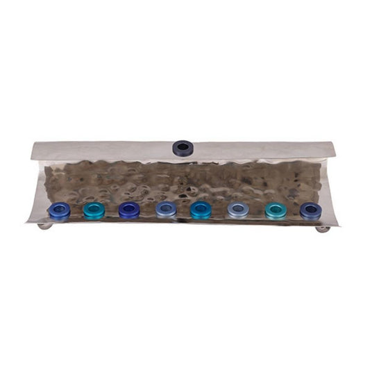 Ben&Jonah Chanukah Menrorah - Wave - Hammer Work - Blue -  11" x 4.5" x 2"