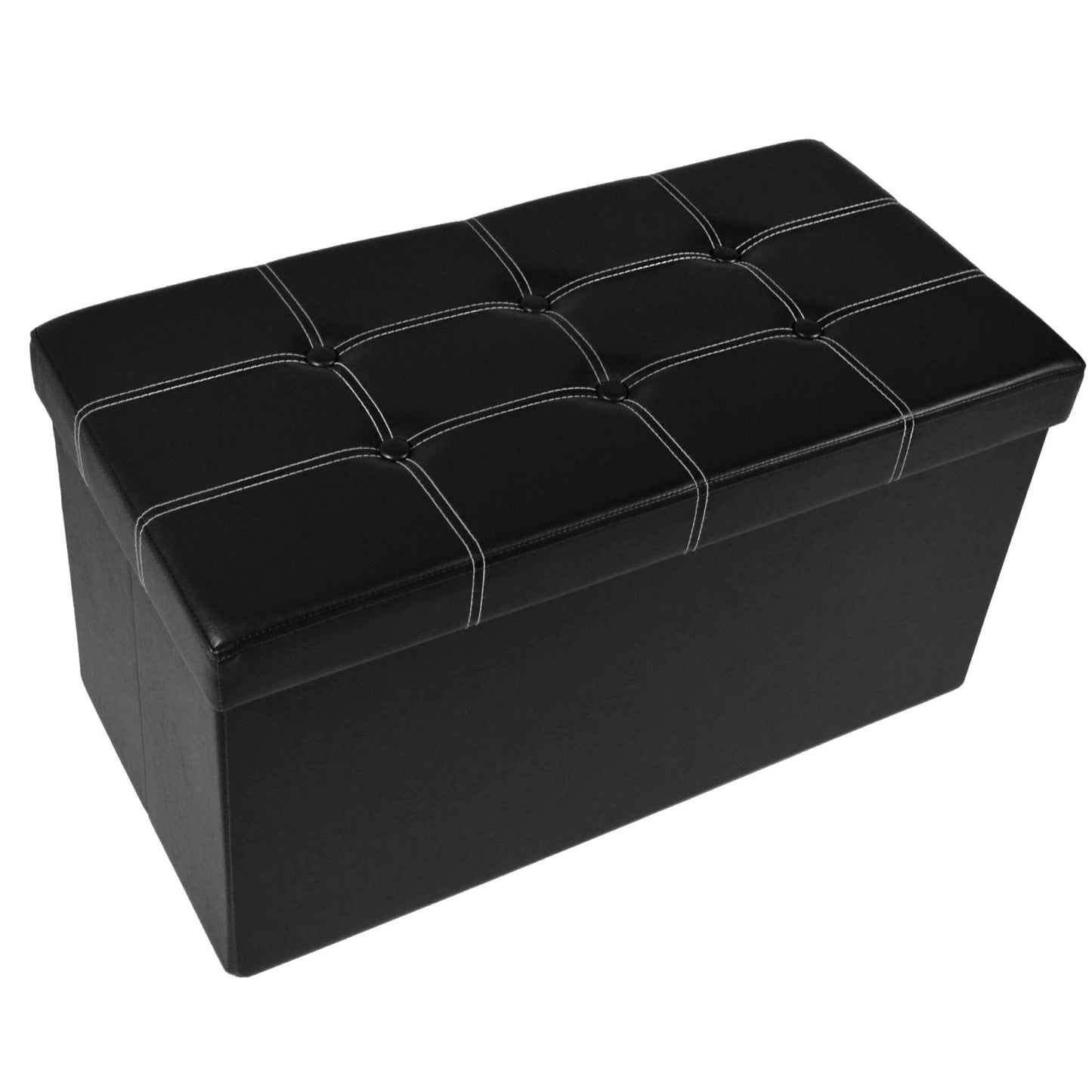 Traditional Elegance Collapsible Tufted Storage Ottoman - Black Faux Leather 30x15x15