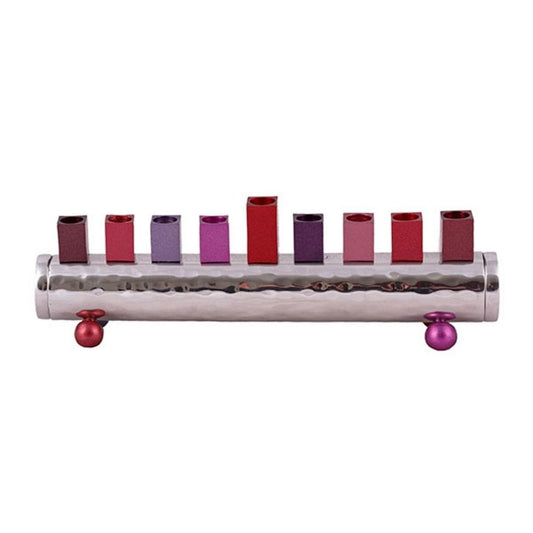 Ben&Jonah Chanukah Menrorah - Round Strip - Small - Maroon - 7.5" x 2.5" x 1.5"