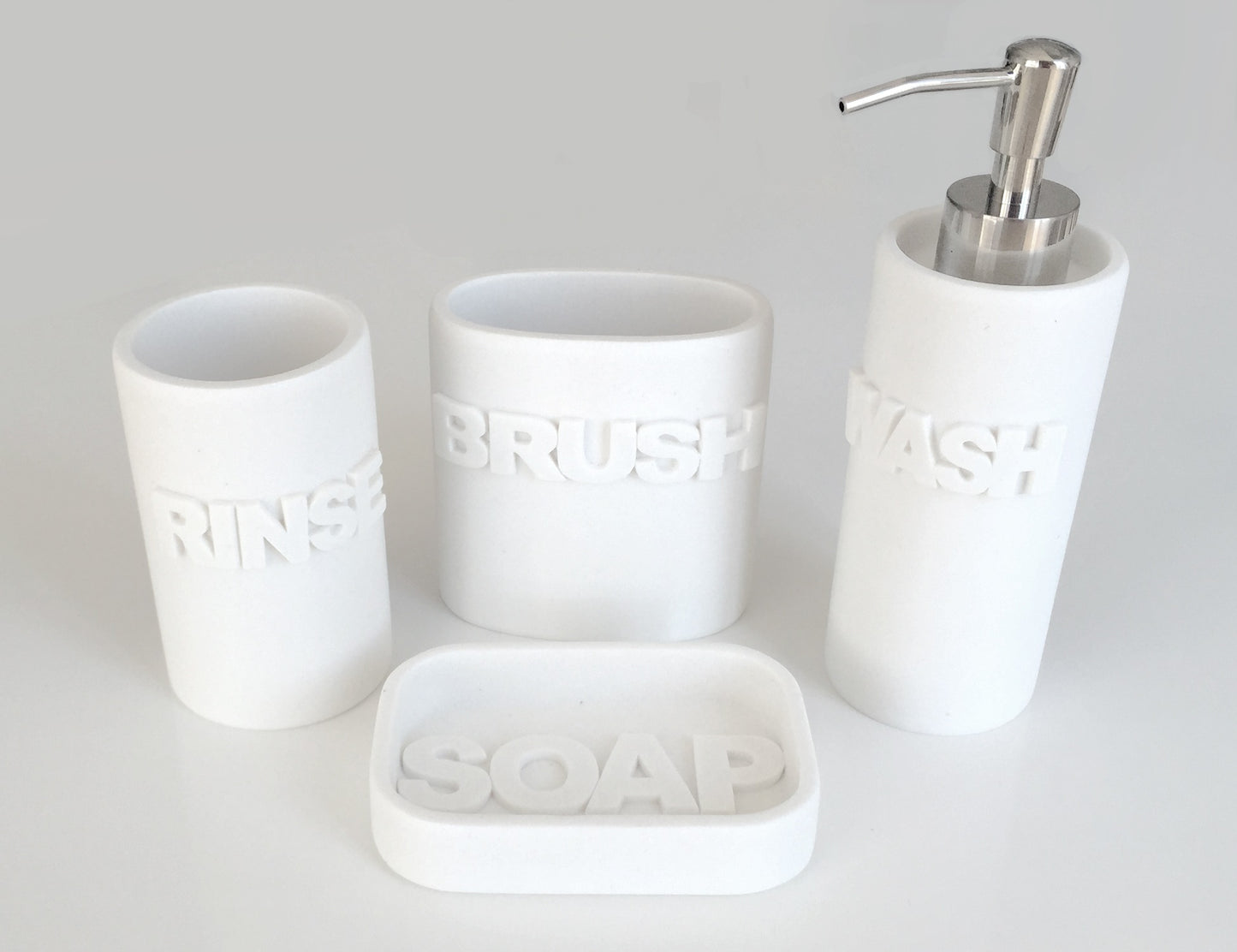 Royal Bath 4 Piece Wash Time Ceramic Bathroom Accessory - Includes 1 Lotion Dispenser/Soap Pump, Tumbler, Toothbrush Holder and Soap Dish - White